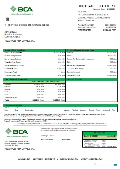 Download Angola Banco Comercial Angolano bank mortgage statement scr Photoshop template